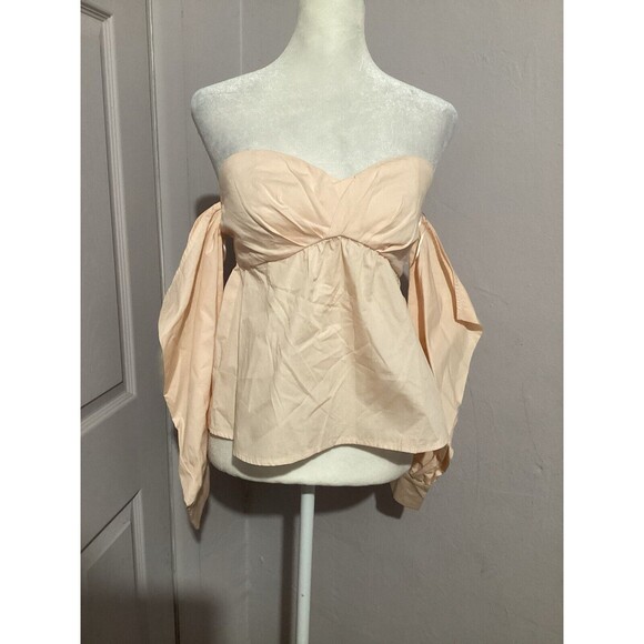 Astr The Label NWT Light Pink Cold Shoulder Long Sleeve Smocked Blouse Cotton S - Picture 1 of 7